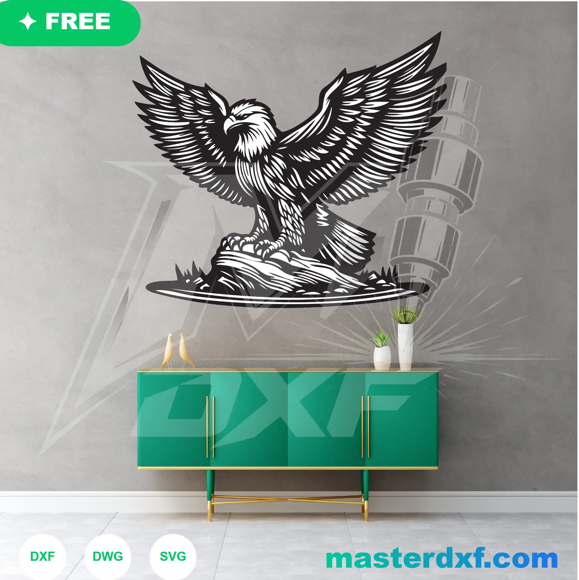 Majestic Eagle Landing DXF | CNC Laser & Plasma Wall Art DXF File
